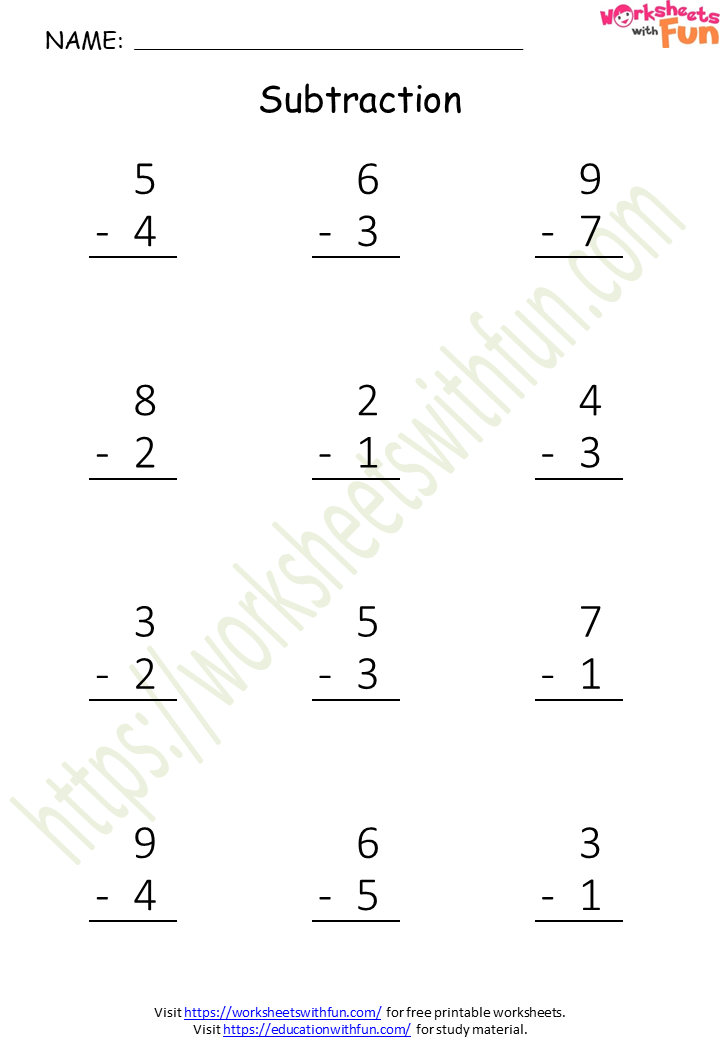 Mathematics - Preschool: Subtraction Worksheet 2